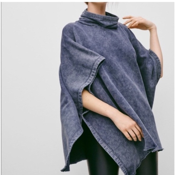 NEW RARE Aritzia Wilfred Oversized XS Berenson Poncho/Cape In Washed Blue - Picture 2 of 15
